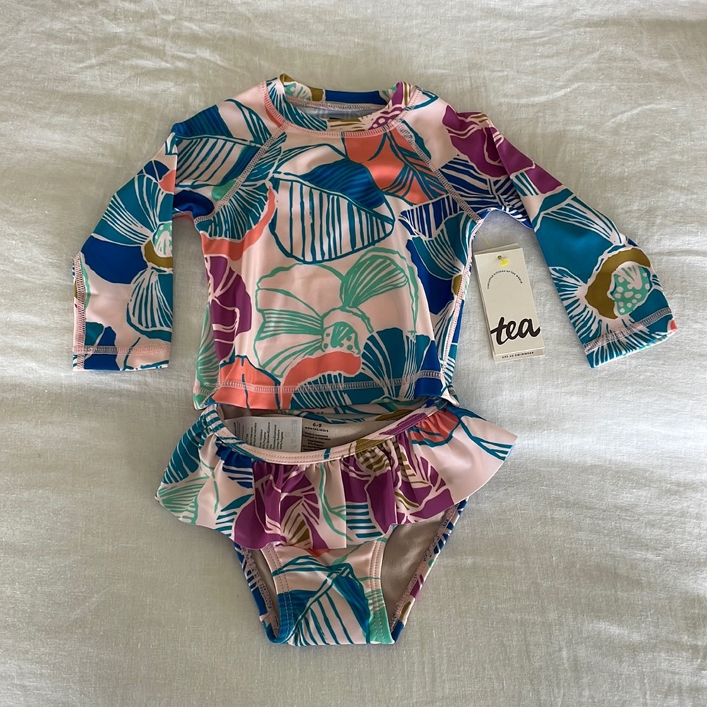 Tea Collection Rash Guard Baby Swim Set tropical floral